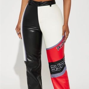Fashion nova moto pant red/combo faux leather size large